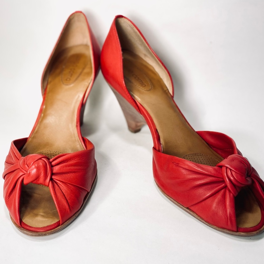 Corso Como Red Leather Peep Toe Slip On Heel Sandals 8 1/2 M